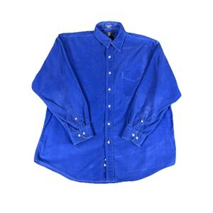 Hunt Club Blue Corduroy Button Up Shirt Mens Large L Y2K Cotton Casual